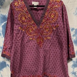 Soft Surroundings Purple Embroidered Tunic